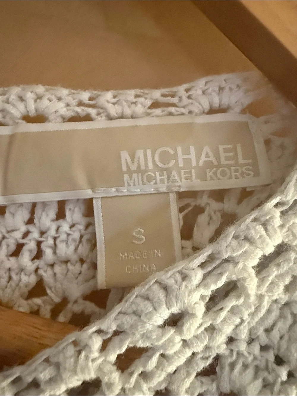 Michael Kors Cream Long-Sleeve Crochet Midi Dress